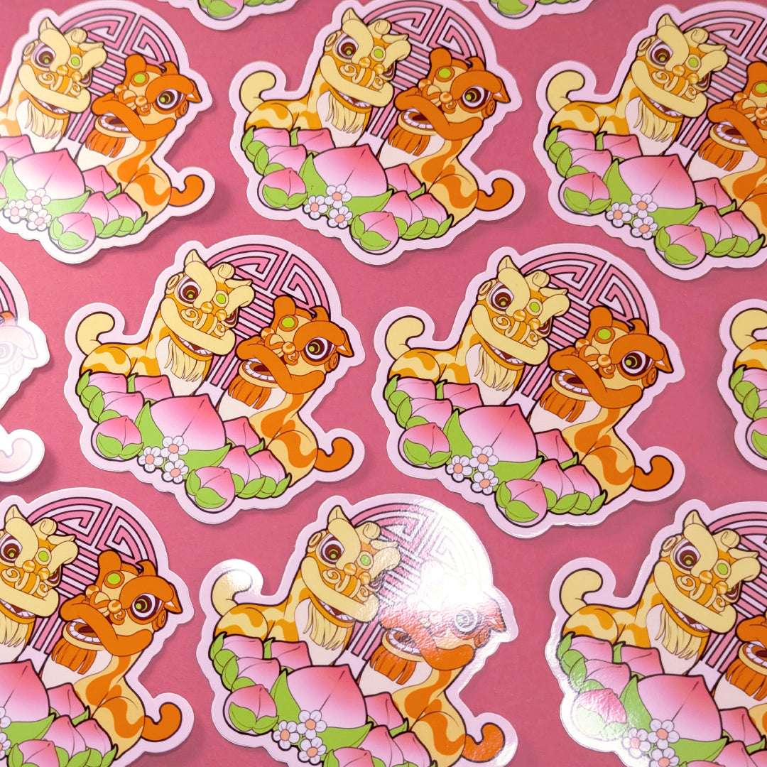 Lion Dance Vinyl Sticker - Longevity Peach