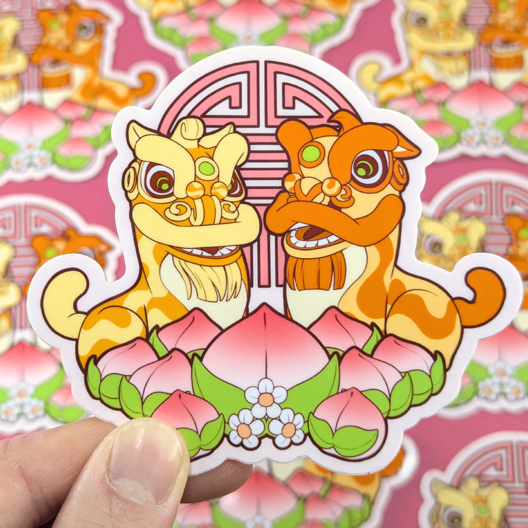 Lion Dance Vinyl Sticker - Longevity Peach
