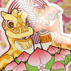 Lion Dance Vinyl Sticker - Longevity Peach