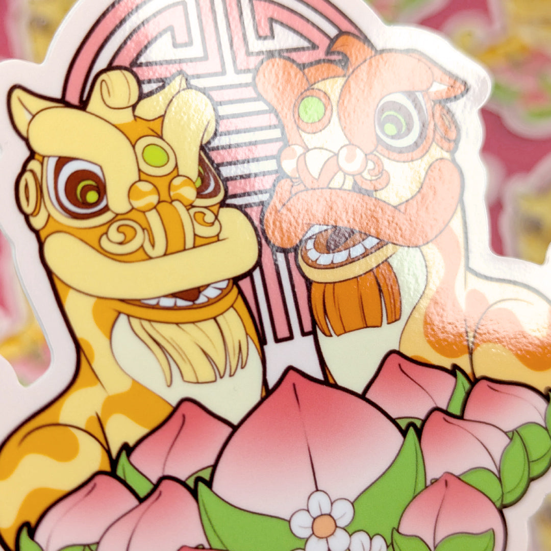 Lion Dance Vinyl Sticker - Longevity Peach