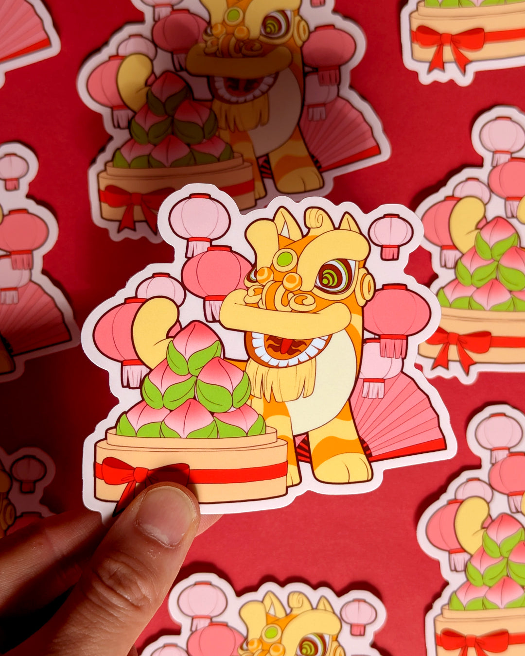Lion Dance Vinyl Sticker - Longevity Peach 2