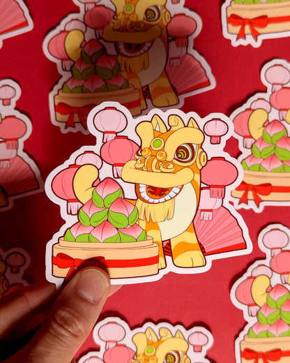 Lion Dance Vinyl Sticker - Longevity Peach 2
