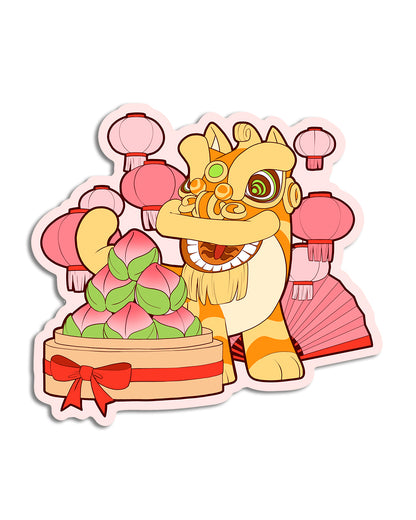 Lion Dance Vinyl Sticker - Longevity Peach 2