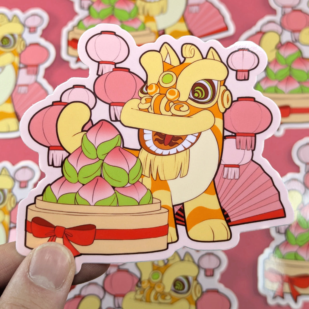 Lion Dance Vinyl Sticker - Longevity Peach 2