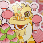 Lion Dance Vinyl Sticker - Longevity Peach 2
