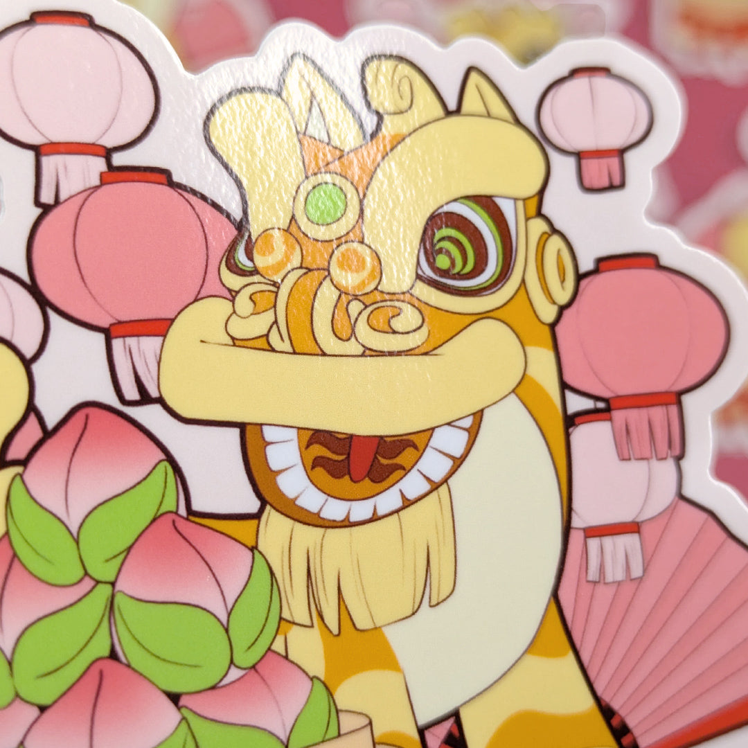 Lion Dance Vinyl Sticker - Longevity Peach 2